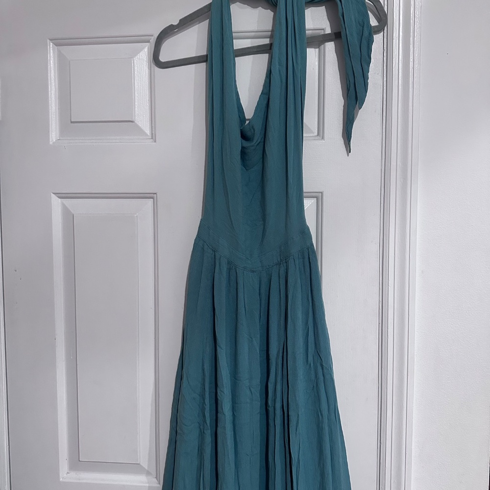Free People Tie Neck Backless dusty turquoise dress - size S